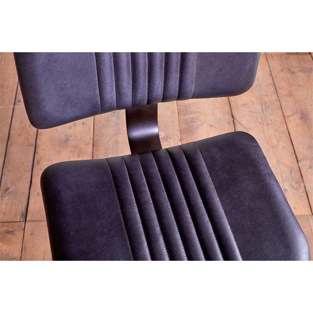 Narwana Ribbed Leather Bar Stool - Aged Black