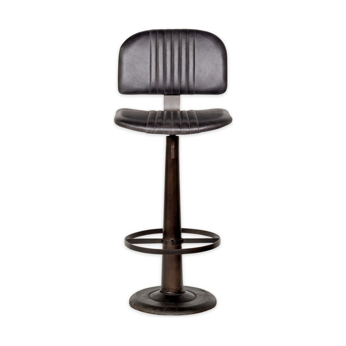 Narwana Ribbed Leather Bar Stool - Aged Black