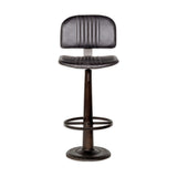 Narwana Ribbed Leather Bar Stool - Aged Black