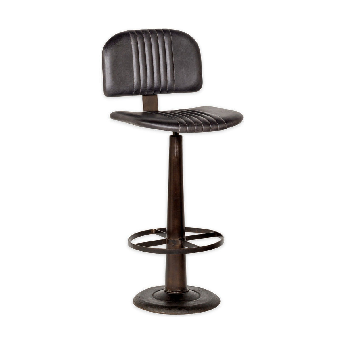 Narwana Ribbed Leather Bar Stool - Aged Black