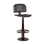 Narwana Ribbed Leather Bar Stool - Aged Black
