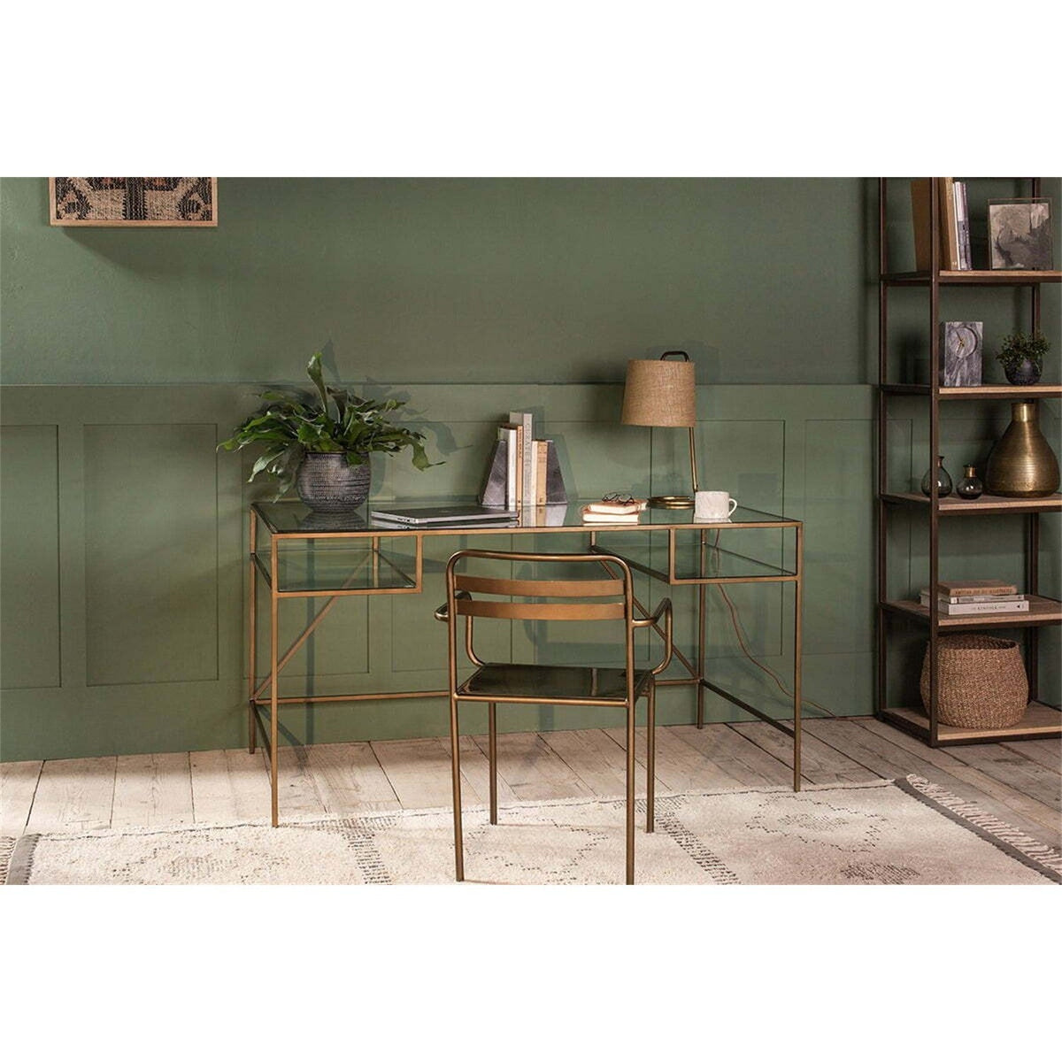 Nakuru Iron & Glass Desk - Brass
