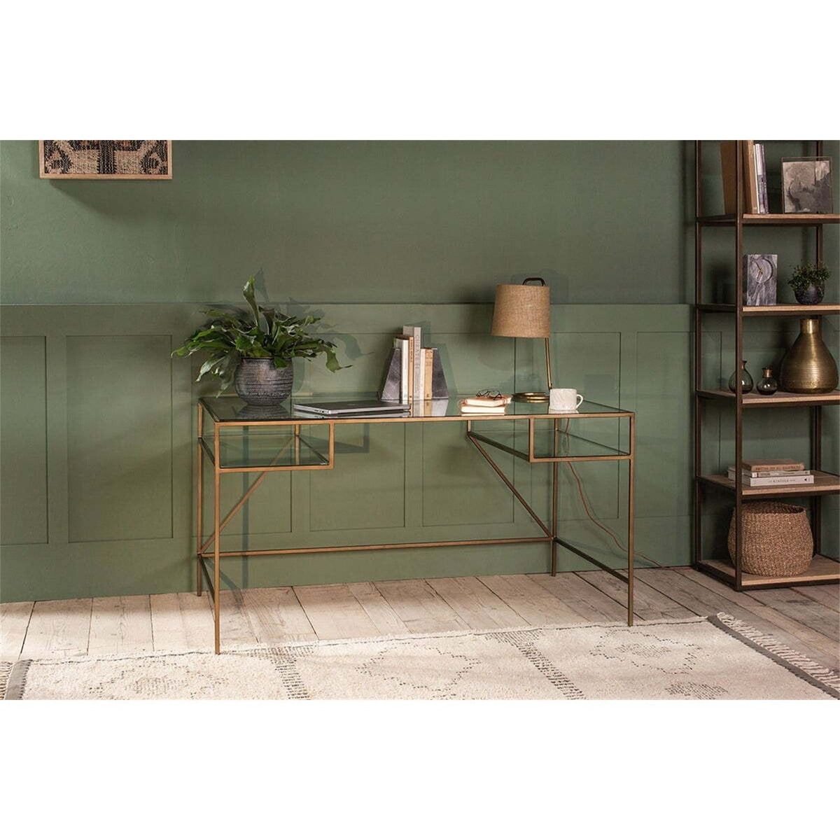 Nakuru Iron & Glass Desk - Brass