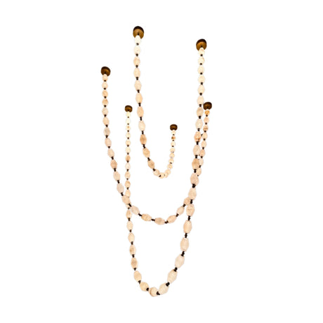 Brisalda 90 Light Garland Alabaster Chandelier in brushed brass, three draping strands of faceted alabaster beads with dark spacer collars, shown against a plain white background.
