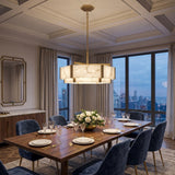 Quadrena Drum Alabaster Chandelier 60cm - Brushed Brass