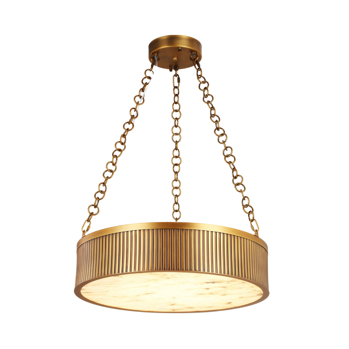 Heliora LED Chain-Suspended Disc Alabaster Chandelier - Brushed Brass