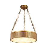 Heliora LED Chain-Suspended Disc Alabaster Chandelier - Brushed Brass