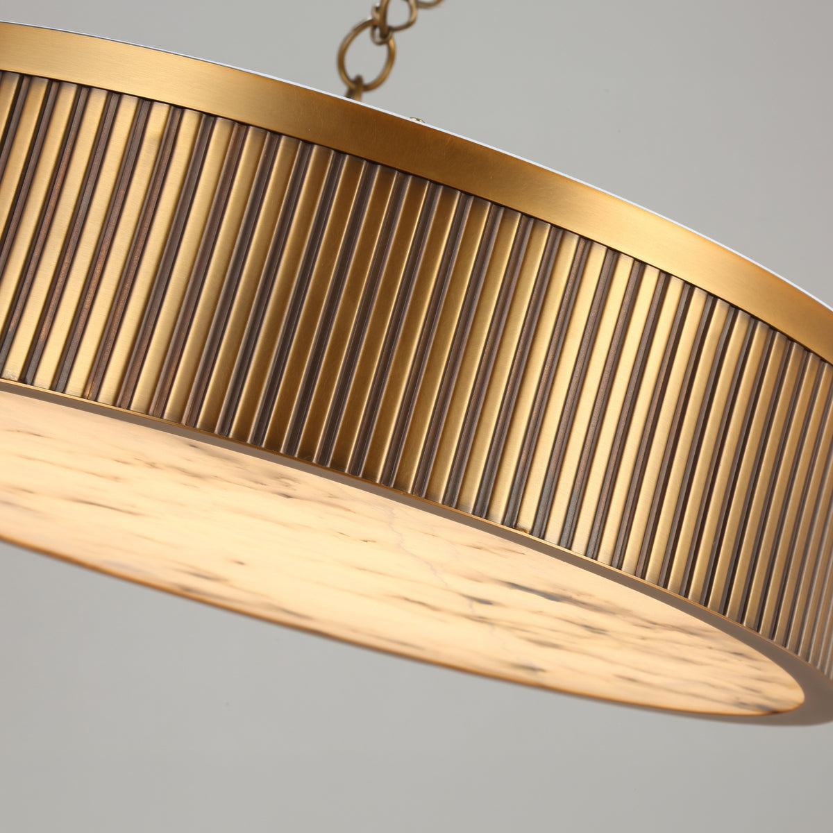 Heliora LED Chain-Suspended Disc Alabaster Chandelier - Brushed Brass