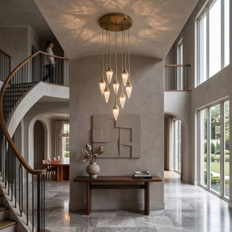 Pinnara LED 9 Light Cone Alabaster Chandelier - Brass