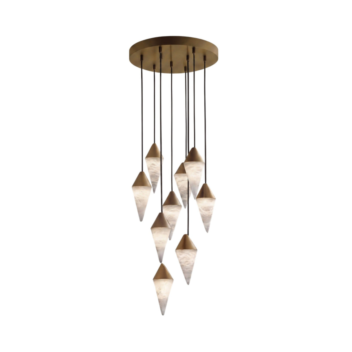 Pinnara LED 9 Light Cone Alabaster Chandelier - Brass