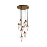 Pinnara LED 9 Light Cone Alabaster Chandelier - Brass