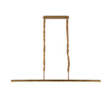 Elvaris LED Linear Alabaster Chandelier in brushed brass, featuring a slim horizontal bar suspended by two fabric-wrapped rods from a rectangular ceiling plate, shown on a plain white background.