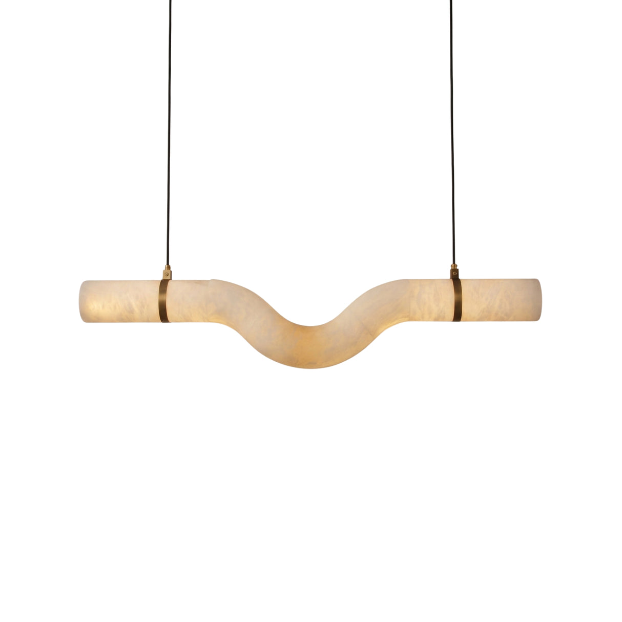 Zareon LED Small Curved Alabaster Chandelier - Brushed Brass & Soft White