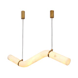 Zareon LED Large Stepped Alabaster Chandelier - Brushed Brass & Soft White