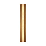 Elvaris LED Large Vertical Alabaster Wall Light in brushed brass, featuring a slender illuminated alabaster bar set within a recessed brass backplate, shown against a plain white background.