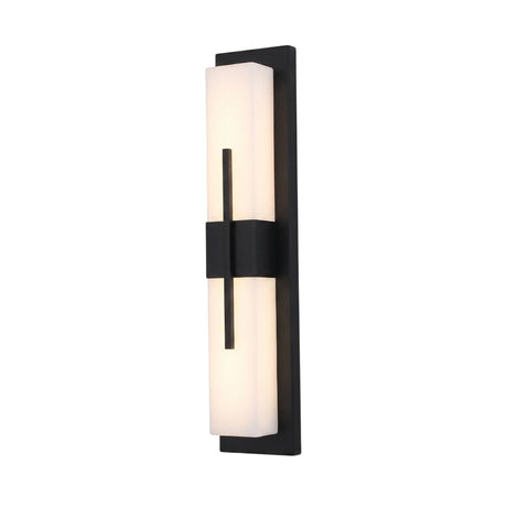 Caldera Large Alabaster Wall Light in matt black, featuring a tall alabaster panel split by a slim black metal band with a central vertical bar accent, shown on a plain white background.