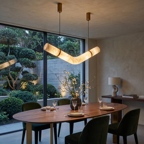 Zareon LED Large Chevron Alabaster Chandelier - Brushed Brass