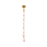 Brisalda 8-light faceted alabaster pendant in brushed brass, featuring eight hexagonal alabaster stones linked by brass spheres hanging from a round ceiling canopy.