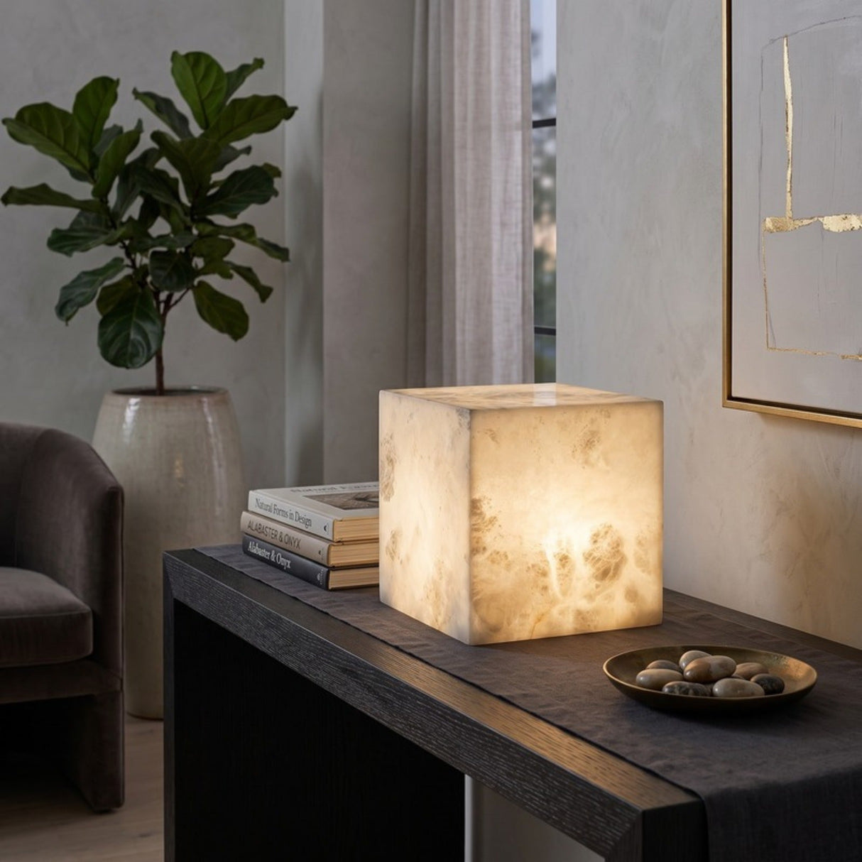 Blocchetto LED Cube Alabaster Table Lamp 15cm - Brass