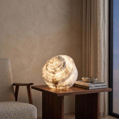 Pebblewick LED Carved Alabaster Table Lamp - Soft White