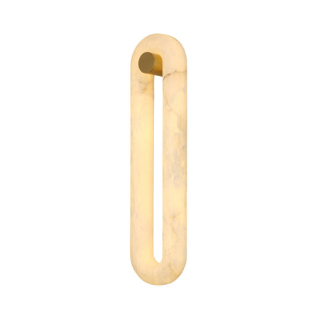 Niori Serava Small alabaster wall light with vertical oval ring, soft white copper frame and matt black cylindrical fixing, on a white background.