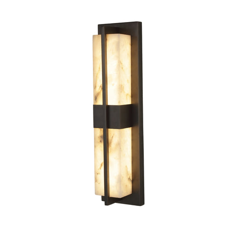 Niori Caldera LED large split-core wall light with two natural alabaster panels in a matt black copper frame, shown on a white background.