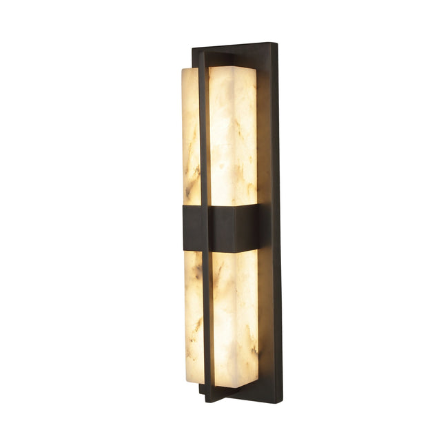 Niori Caldera LED large split-core wall light with two natural alabaster panels in a matt black copper frame, shown on a white background.