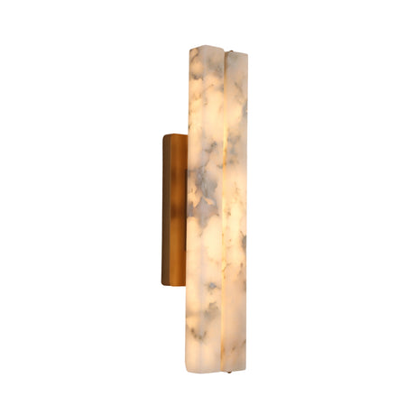 Selvara LED Large Alabaster Double Wall Light in Brushed Brass, two illuminated alabaster columns on a slim brass backplate, shown against a plain white background.