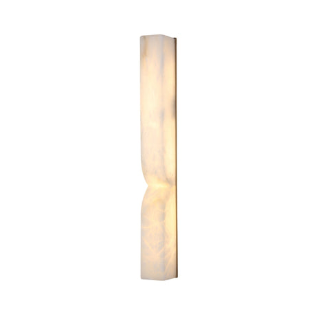 Vera LED Alabaster Wall Light Large in soft white, a tall vertical column with a sculpted inward waist and warm inner glow, shown on a plain white background.
