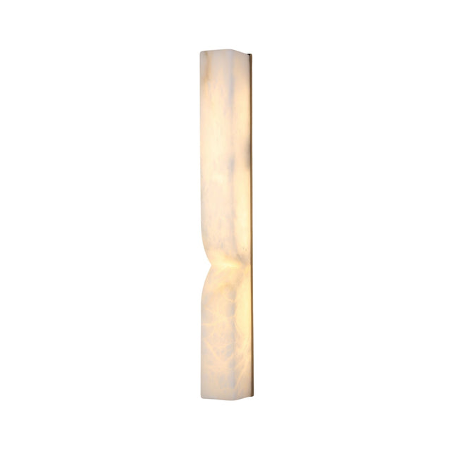 Vera LED Alabaster Wall Light Large in soft white, a tall vertical column with a sculpted inward waist and warm inner glow, shown on a plain white background.