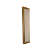 Niori Valora vertical wall light with a tall natural alabaster panel set in a brushed brass rectangular frame, shown at an angle on a white background.