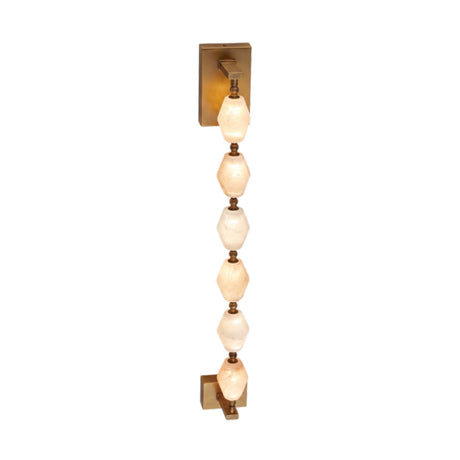 Brisalda 6 Light Faceted Alabaster Wall Light in Brushed Brass, six hexagonal alabaster stones stacked vertically between two brass backplates, on a plain white background.