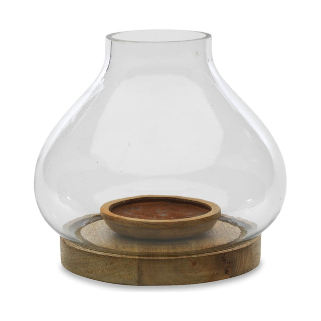 Naryla Large Mango Wood & Glass Lantern - Natural