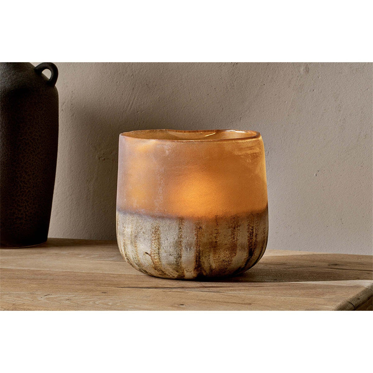 Ngolo Medium Recycled Glass Tealight Holder - Amber