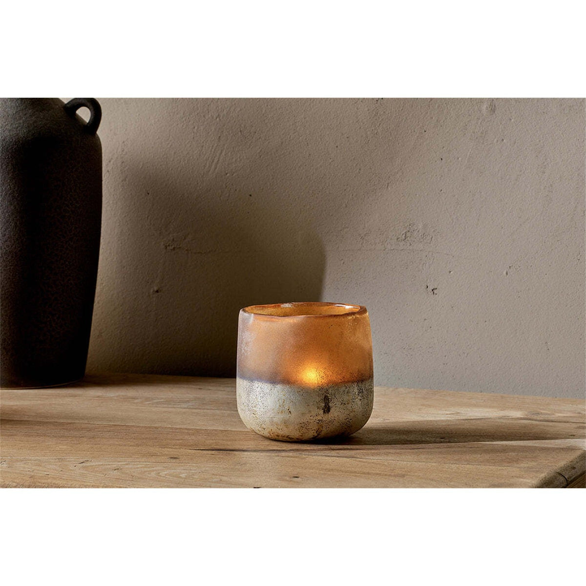 Ngolo Large Recycled Glass Tealight Holder - Amber