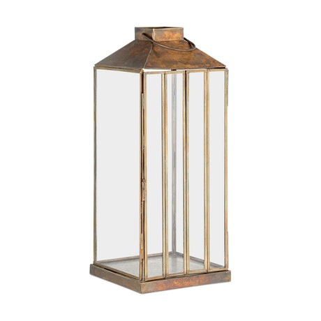 Nampo Large Glass Panel Lantern - Aged Antique