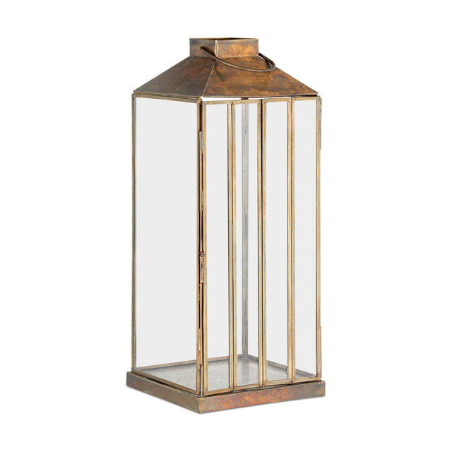 Nampo Large Glass Panel Lantern - Aged Antique