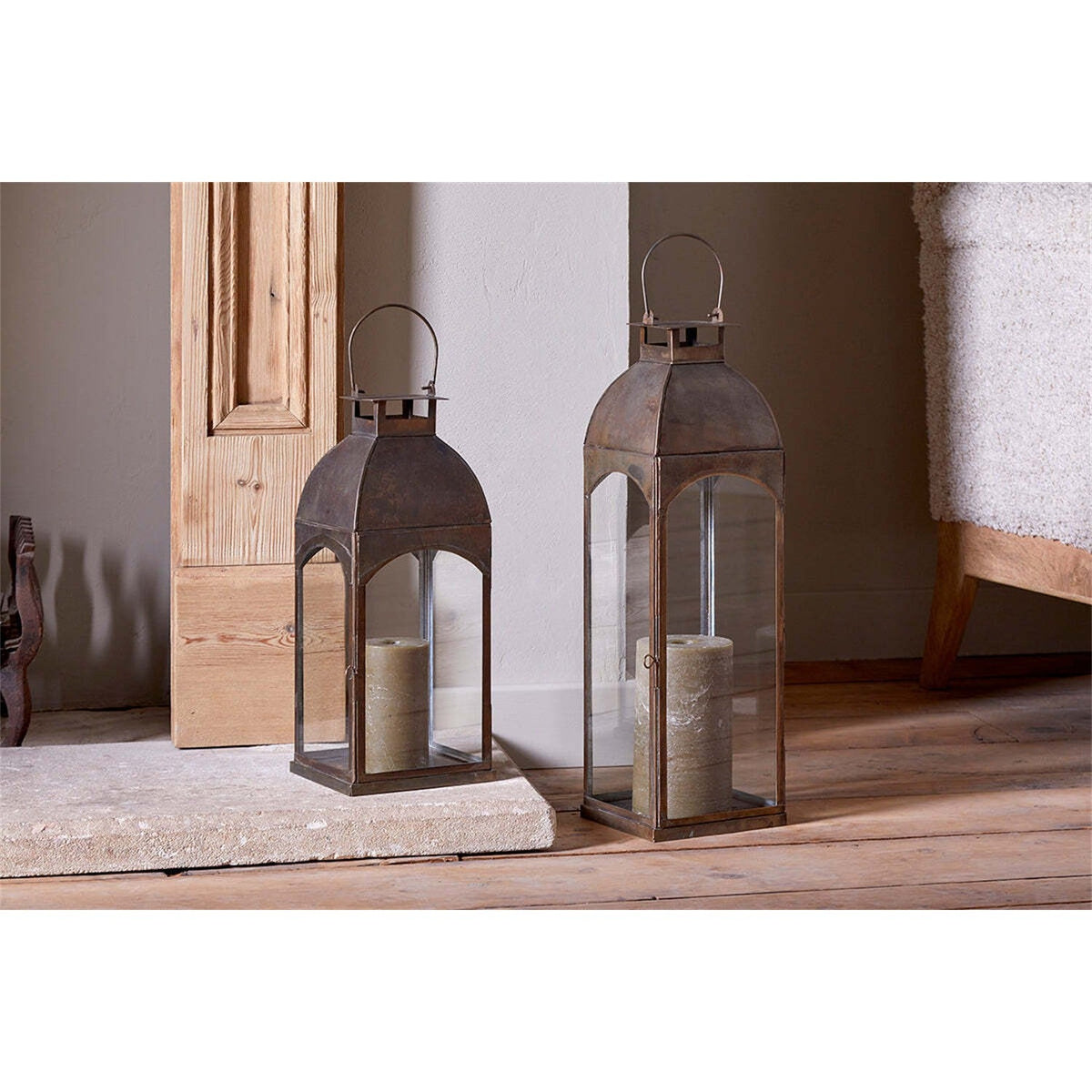 Nivas Large Hurricane Lantern - Antique Brass