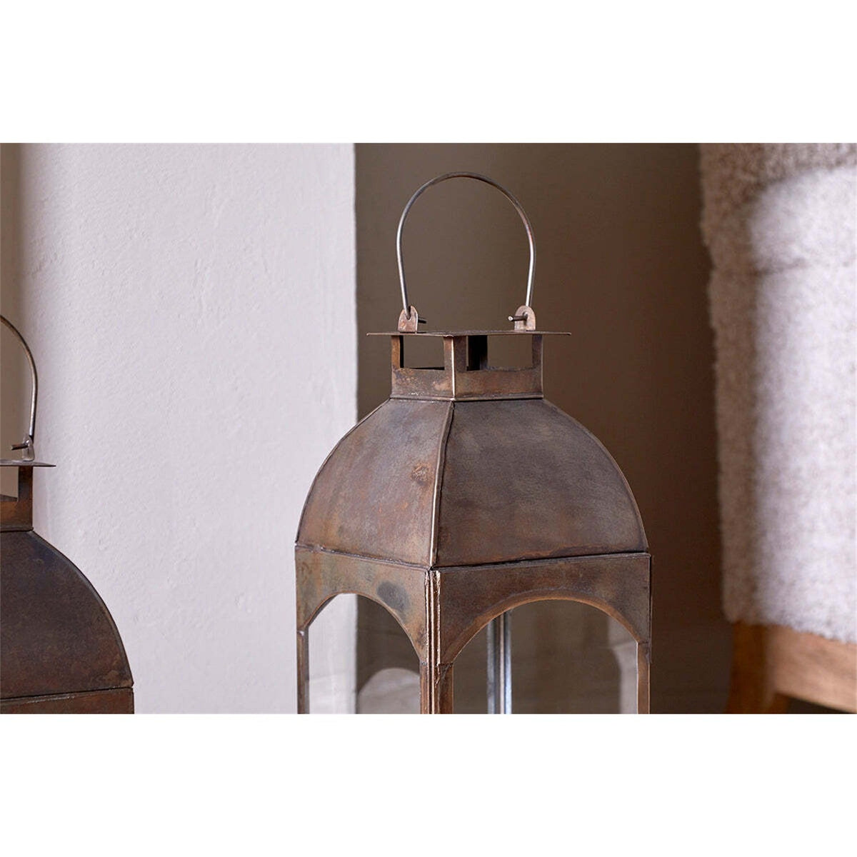 Nivas Small Hurricane Lantern - Antique Brass