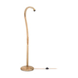 Namira Mango Wood Floor Lamp Base in natural finish, with a curved arched post on a round foot, brass fitting and E27 lampholder, shown against a plain white background with floor switch and cord.