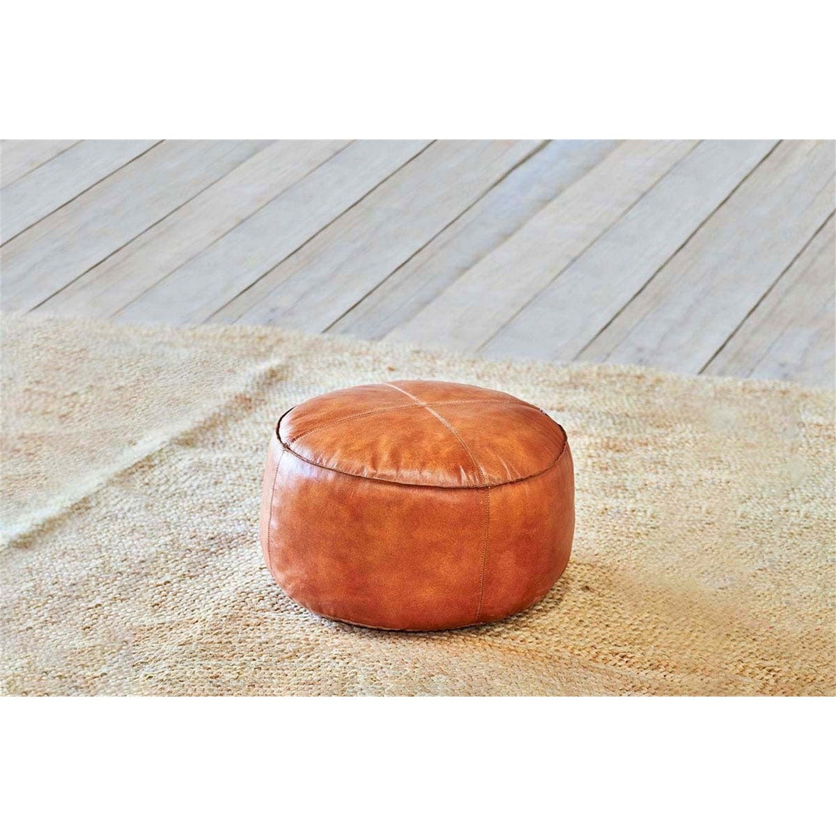 Nadu Leather Pouffe - Aged Tan