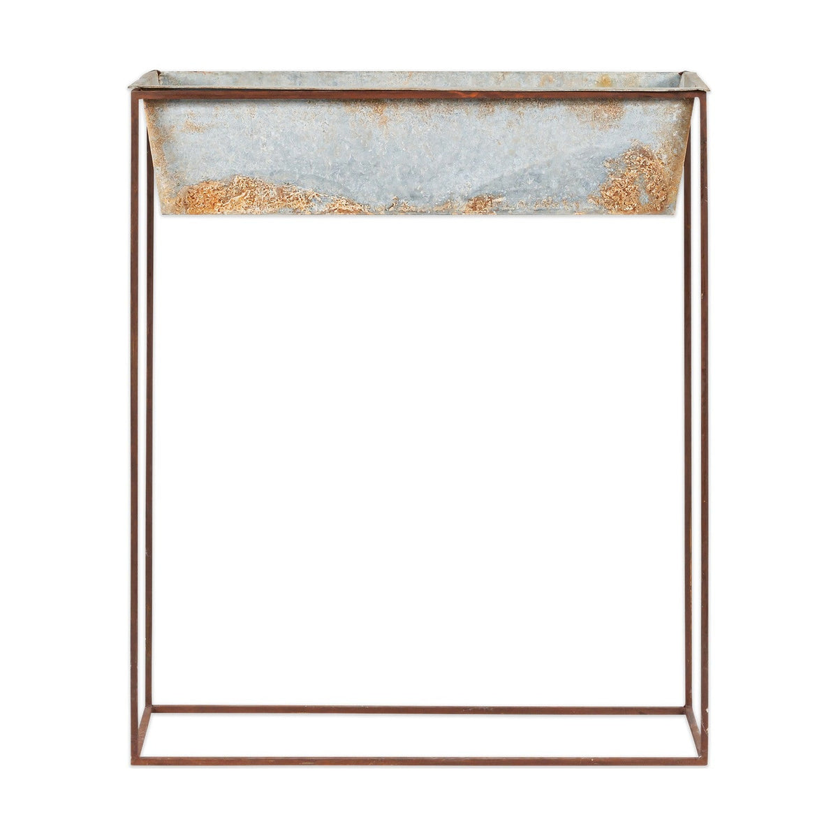 Narlu Wide Standing Planter - Aged Zinc