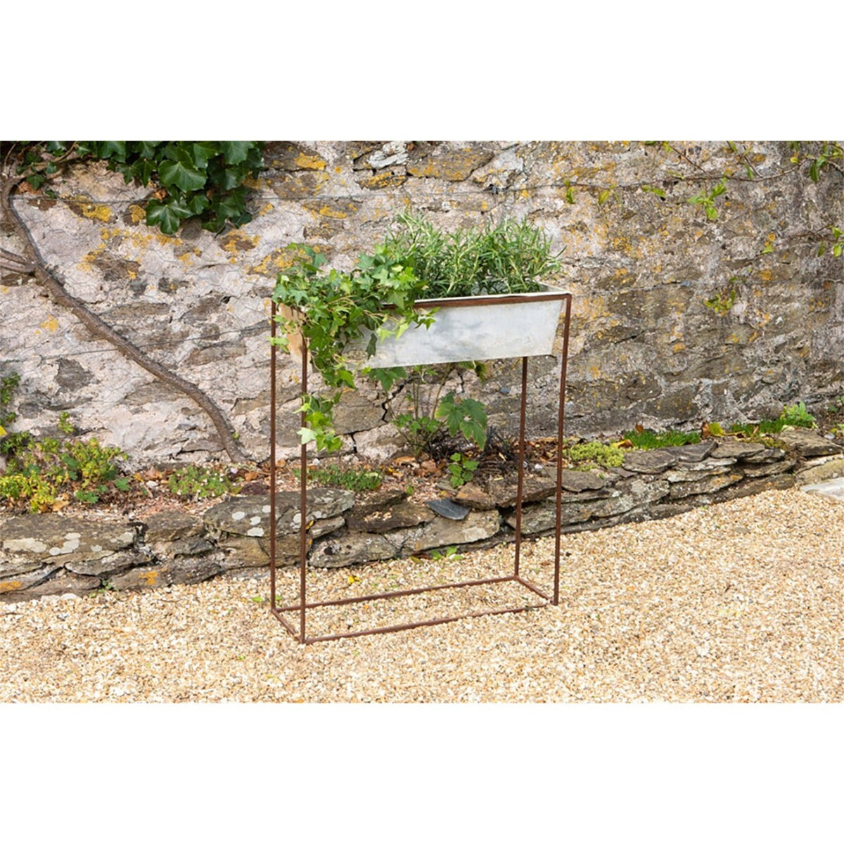 Narlu Wide Standing Planter - Aged Zinc