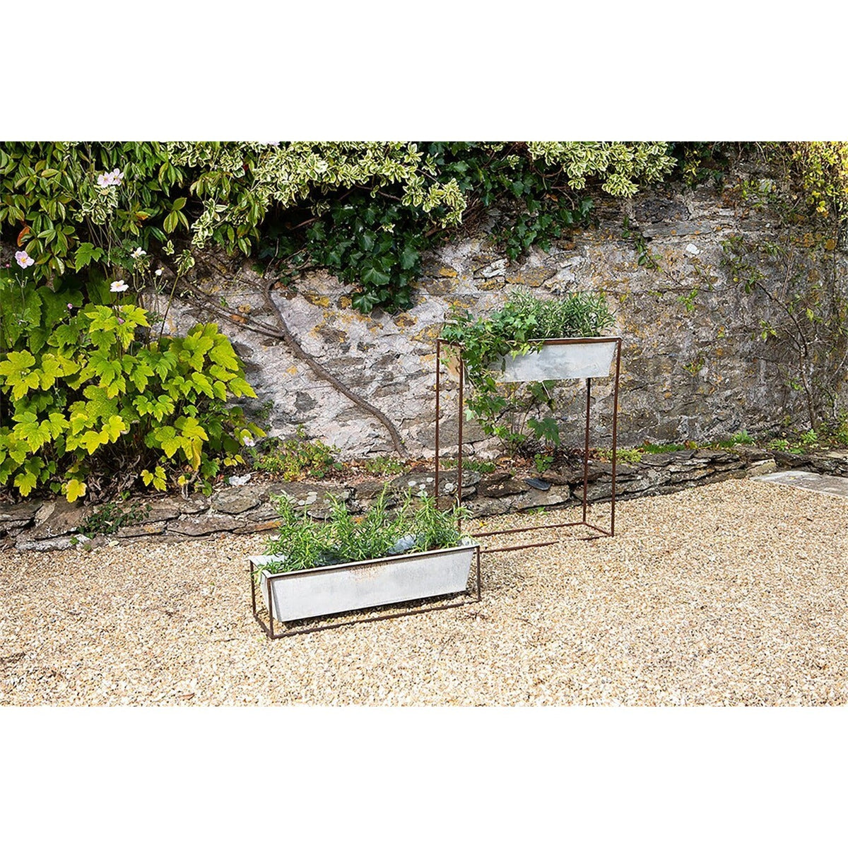 Narlu Wide Standing Planter - Aged Zinc