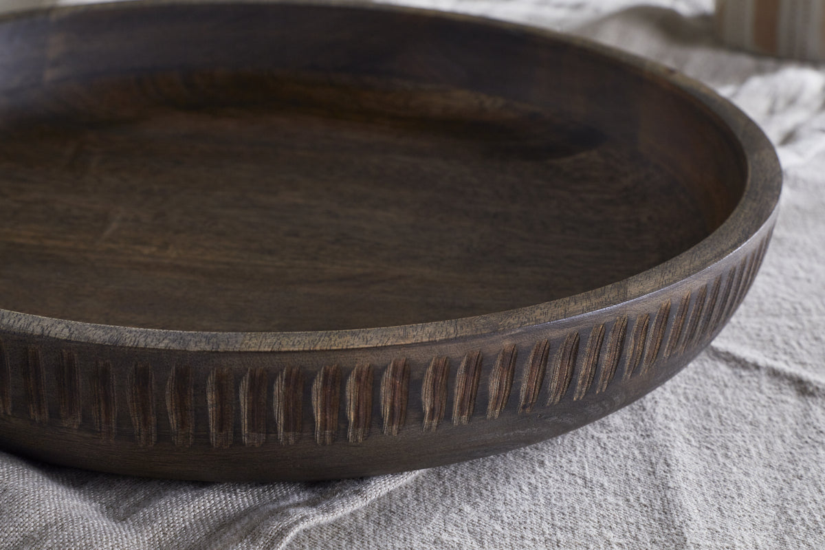 Eisha Shallow Mango Wood Serving Bowl - Brown