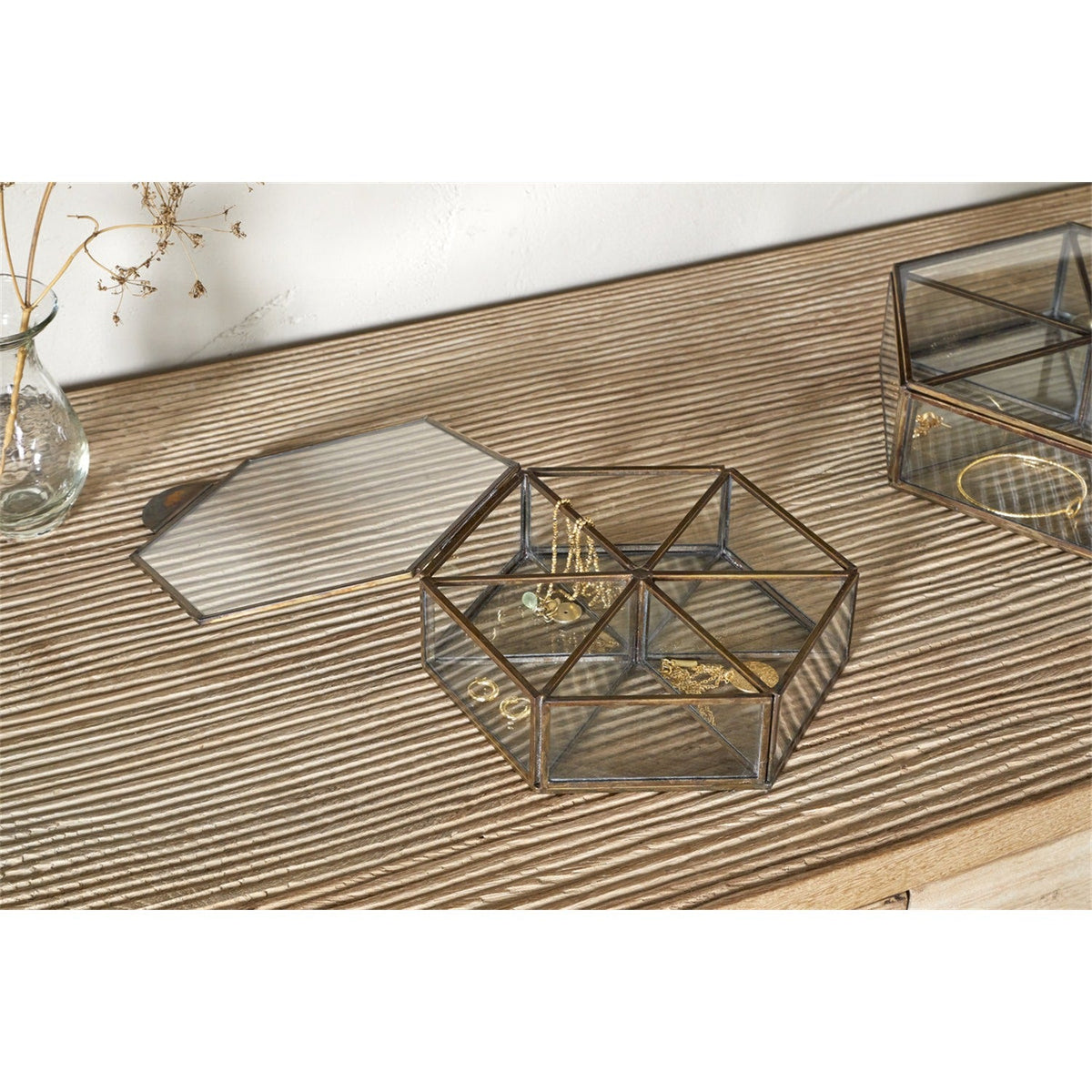 Sitara Small Hexagonal Jewellery Box - Antique Brass
