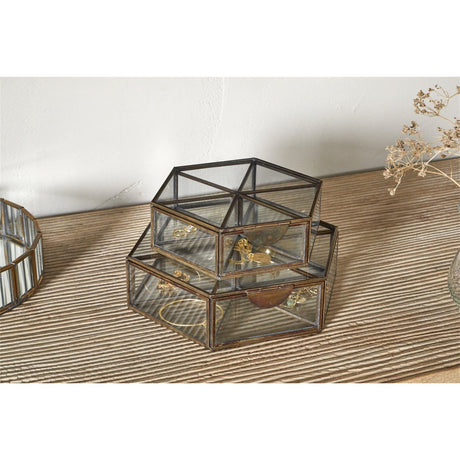 Sitara Large Glass Jewellery Box - Antique Brass