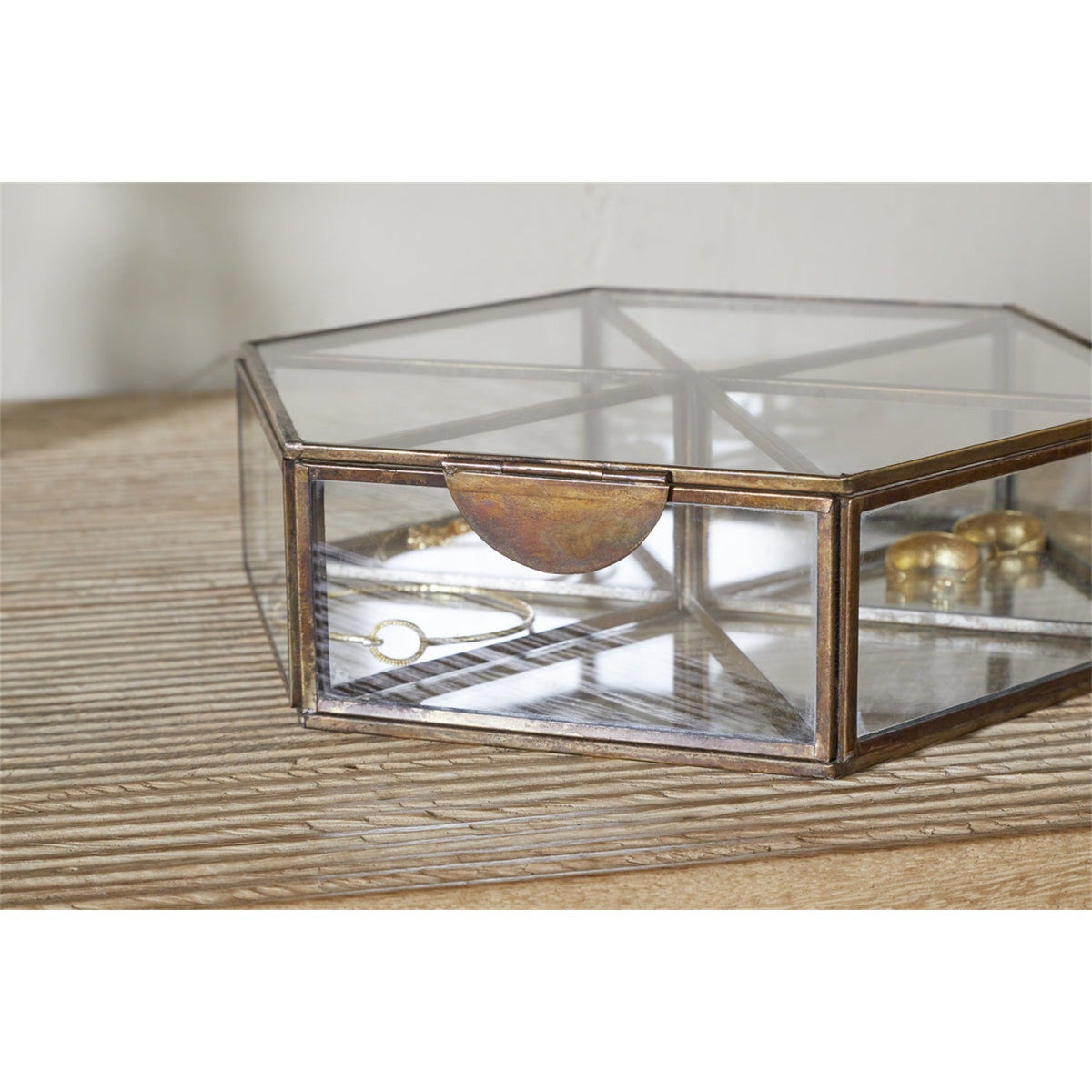 Sitara Large Glass Jewellery Box - Antique Brass