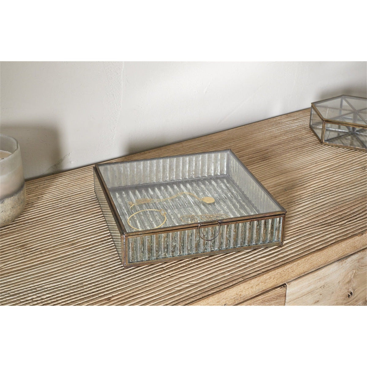 Malita Ribbed Glass Jewellery Box - Antique Brass