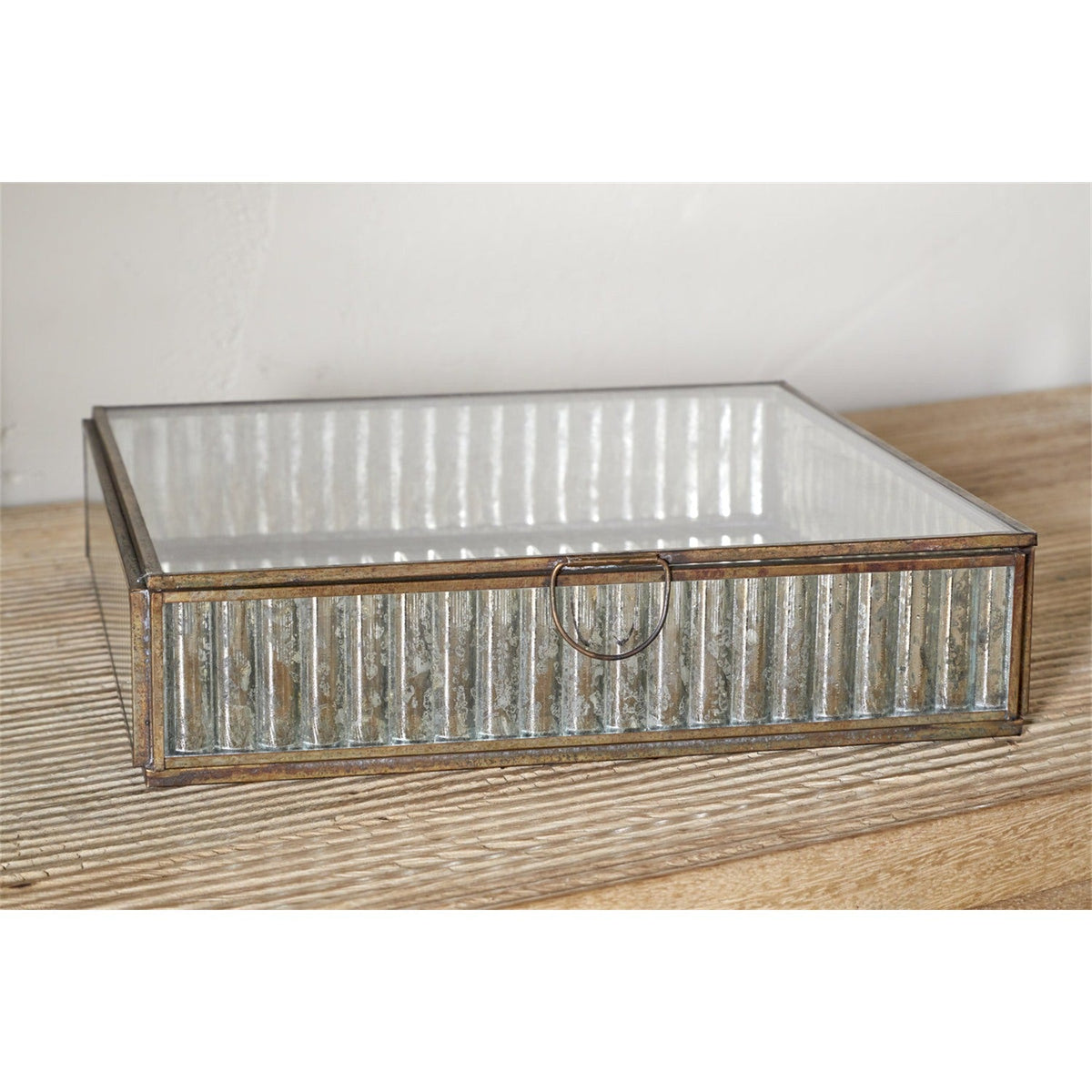 Malita Ribbed Glass Jewellery Box - Antique Brass